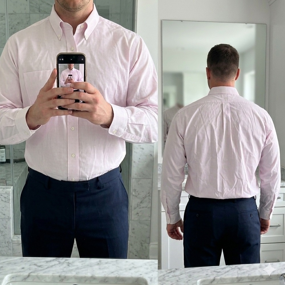 Brooks Brothers Regent Pink Gingham Non-Iron Dress Shirt Mens 18 4/5 1818 Cotton
